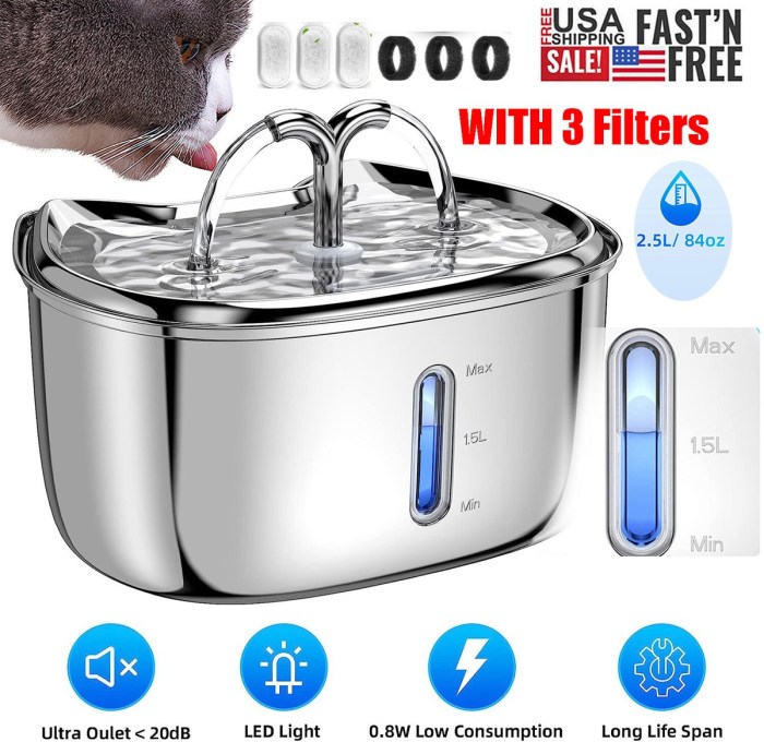 Stainless Steel Cat Water Fountain 11L USB Charge For Dishwasher ...
